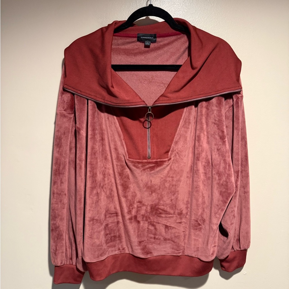 summersalt Rose Mauve Velour Half-Zip Hooded Sweatshirt